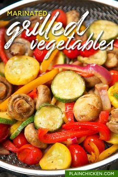 grilled vegetables in a pan with the title text overlay reads homemade grilled vegetables