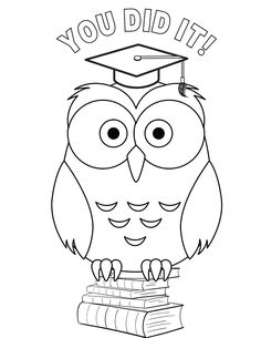 an owl is sitting on top of books with the words you did it written in black ink