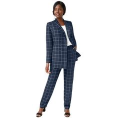 Jessica London Women's Plus Size 2-Piece Double-Breasted Pantsuit Set.Expertly tailored, smartly-styled suit with a feminine and professional look. Timeless straight fit for everyday polish32" long jacket ends below the hip for a refined fitPerfectly proportioned, softly shaped shawl collar Pants are tailored in a straight fit for a sharp silhouette30" inseam Pants have a curve-loving contoured waistband that sits just below the waistSide back elastic gives you maximum comfort with a smooth fitPolyesterMachine wash; imported. About the brand: Style To Live By. Jessica London specializes in head-to-toe womens plus size clothing outfitting that works for youwork days, special days, every day. Our classic designs come in plus sizes for women and offer easy, day-to-night versatility. Our profe Ladies Of London, Plus Size Pants, Brand Style, Long Jacket, Professional Look, Shawl Collar, Plus Size Clothing, Size Clothing, Double Breasted