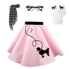 PRICES MAY VARY. Handmade - Our poodle skirts are handmade by seamstresses in the USA. The leash, waistband, and poodle are all sewn on for long wearing and durability. When purchasing from Hip Hop 50’s Shop you are supporting a small business. Complete Set - Our Child 4 piece costume set includes a poodle skirt, chiffon scarf, bobby socks with applique poodle pressed on both cuffs, and cat eye glasses. Retro Design - Our vintage-inspired poodle skirt costume is perfect for Halloween, 50s-themed Girls Poodle Skirt, 1950s Poodle Skirt, Poodle Skirt Costume, Poodle Skirt Outfit, Retro Attire, 1950s Girls, Cateye Glasses, Bobby Socks, Skirt Costume