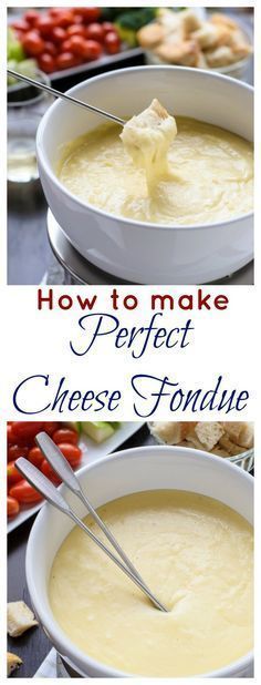 how to make perfect cheese fondue in two bowls with spoons and tomatoes on the side