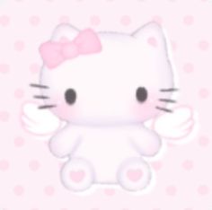 a hello kitty wallpaper with pink polka dots and an angel on it's chest