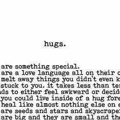 an old black and white photo with the words hugs written in cursive writing