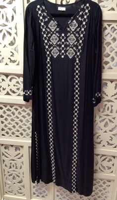 World Market Full Length black l/s dress with golden embroidery Size L/XL | eBay Black Long Dress With Intricate Embroidery, Long Black Dress With Intricate Embroidery, Traditional Black Dress With Embroidered Neckline, Black Long Sleeve Dress With Embroidered Neckline, Black Tunic Dress For Festive Occasions, Traditional Black Dress With Embroidered Hem, Traditional Black Embroidered Dress, Elegant Long Sleeve Black Embroidered Dress, Elegant Black Dress With Resham Embroidery