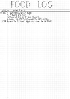 the food log is lined up on a piece of paper with numbers and symbols in it