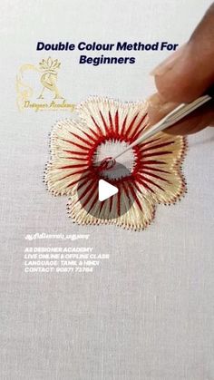 a person is using a needle to stitch on a piece of fabric with the words double color method for beginners