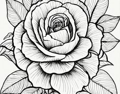 a black and white drawing of a rose