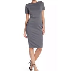 Alexia Admor Nordstrom Scuba Midi Sheath Dress - Size L - New With Tag - Color: Castle Grey - A Scuba Midi Sheath Dress Is A Classy, Versatile Addition To Your Wardrobe - Crew Neck - Short Sleeves - Concealed Back Zip With Hook-And-Eye Closure - Sheath Silhouette - Back Vent - Midi Length - Approx Measurements Lay Flat: Pit To Pit 19" Waist 16" Hips 19" Length 43" Work Wear, Career, Professional, Interview, Events, Cocktail, Wedding, Party, Day To Night, Dates Light Gray Dress, Light Grey Dress, Alexia Admor, Classy Dress Outfits, Midi Sheath Dress, 50s Dresses, Solid Dress, Office Outfits, Classy Dress