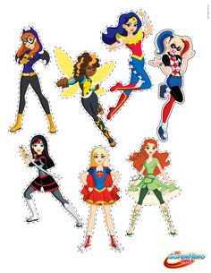 the dc super hero girls stickers are all in different colors and sizes, including one girl