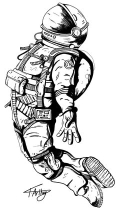 a black and white drawing of an astronaut