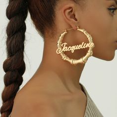 Custom Bamboo Earrings | Name Bamboo Earrings | Personalized Name Earring | Bamboo Hoop Earring | Customized Hoops | Gold Name Earrings Gift . . . . . . . . . . . . . . . . . . . . . . . . . . . . . . . . .  * Product Description ♡ :  Stainless steel name bamboo earrings are a modern and stylish accessory that combines the natural beauty of bamboo with the durability of stainless steel. These earrings are designed with a sleek stainless steel base that can be customized with your name or initial Bamboo Earring, Earrings Name, Bamboo Hoop Earrings, Name Earrings, Bamboo Earrings, Hoops Gold, Gift Product, Jewelry Earrings Hoops, Gold Hoop