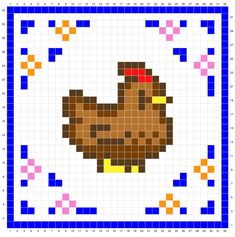 a cross stitch pattern with an image of a chicken on it's back side