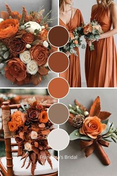 an orange and brown wedding color scheme with flowers