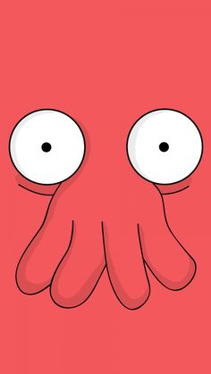 the face of an octopus with big eyes on a red background, which looks like it is