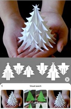 paper christmas trees are shown in different stages of construction, and then cut into smaller pieces