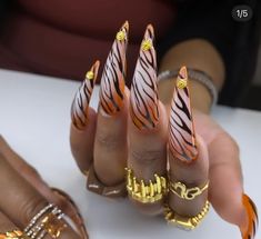 Braiders Nails, Unique Acrylic Nail Designs, Detailed Nail Art, Nails Tech, Leopard Nail Designs, Tiger Nails, 3d Nail Art Designs