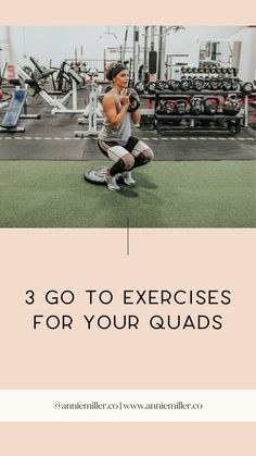 a woman squats on the ground in front of a gym machine with text that reads,