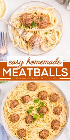 These Easy Homemade Meatballs are baked not fried. You can serve them over your favorite pasta drizzled with a classic red marinara or creamy alfredo sauce topped with Parmesan cheese.