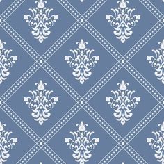 a blue and white wallpaper with an ornate design on it's diagonal grid