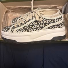 Hi Everyone, For Sale 100% Authentic Navy Blue And White Gucci Sneakers Purchased For Trip To The Bay. Worn Twice. Excellent Condition. Comfortable Super Cute. Size 8(38). Thanks For Stopping By Shoes Gucci, Gucci Sneakers, Gucci Shoes, Womens Shoes Sneakers, Shoes Sneakers, Super Cute, Navy Blue, Blue And White, Gucci