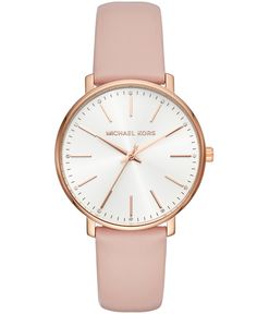 Simplicity and design cohesion is at the heart of this lovely pink and white Pyper watch from Michael Kors. Style #MK2741 Swiss Army Watches, Watches Women Leather, Minimalist Watch, Rose Gold Watch, Omega Speedmaster, Rolex Submariner, Women Wrist Watch, Beautiful Watches, Omega Seamaster