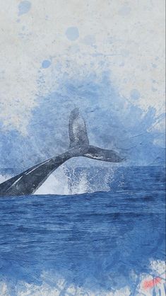 a painting of a whale jumping out of the water