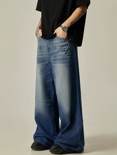 Featuring an ombre fade design and ultra-wide leg cut, these vintage denim jeans are perfect for adding a touch of unique style to any outfit. With their retro charm and comfortable fit, these jeans are sure to become a staple in your wardrobe. Elevate your fashion game with these one-of-a-kind denim jeans. model: 174cm 61kg M material: cotton 60.4% polyester 26% viscose 13.6% Faded Baggy High Waist Flare Jeans, Faded High Waist Baggy Flare Jeans, Dark Wash Wide-leg Flare Jeans For Streetwear, Faded Wide Leg Washed Flare Jeans, Baggy Wide Leg Faded Pants, Faded Baggy Wide-leg Pants, Faded Baggy Wide Leg Pants, Baggy Washed Flare Jeans, Streetwear Wide Leg Washed Flare Jeans