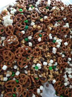 a large platter filled with pretzels and marshmallows