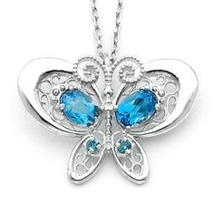 "Sterling Silver Butterfly charm w/ Genuine London Swiss Blue Topaz stones. Measures approximately 3/4\" x 1\". *chain sold seperately* Made to order. Free shipping" Royalty Jewelry, Butterfly Poems, Heart Shaped Diamond Ring, Disney Necklace, Pretty Jewelry Necklaces, Irish Jewelry, Magical Jewelry, Blue Topaz Stone, Neck Jewellery