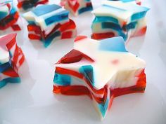 red, white and blue jello bars on a plate