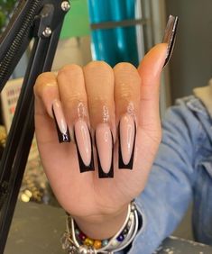 Long White French Tip Nails, Black French Tip, Long Acrylic Nail Designs, Diy Acrylic Nails, Tapered Square, Fancy Nails Designs, Drip Nails, Work Nails