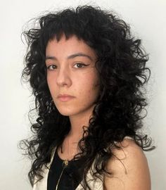 Curly Baby Bangs, Curly Hair Micro Bangs, Curly Micro Bangs, Shag With Baby Bangs, Edgy Curly Haircut, Shullet Hairstyles, Curly Shag With Bangs, Curly Hairstyles With Bangs, Shaggy Mullet