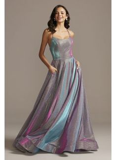 Lace-Up Back Metallic Iridescent Glitter Dress 2139D Casual Wedding Dress, Pretty Prom Dresses, Glitter Dress, Necklines For Dresses, Book An Appointment, White Wedding Dresses, Fancy Dresses, Dream Dress