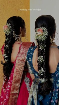 Bridal Messy Braid Indian, Blue Saree Engagement Look, Messy Hairstyles For Engagement, Hairstyle On Lehenga For Bride, Bridal Sister Hairstyles, Hairstyle For House Warming Ceremony, Indian Bridal Braided Hairstyles, Messy Braid With Flowers, Hair Styles For Reception On Saree