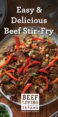 the cover of easy and delicious beef stir - fry