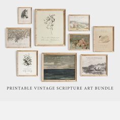 an assortment of framed pictures with the words printable vintage scripture art bundle