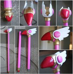 several pictures of different types of toys including toothbrushes and wands with wings on them