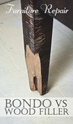 a wooden table that has been painted black and white with the words furniture repair on it