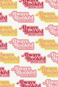 the always looked book club logo is shown in pink and yellow on a white background