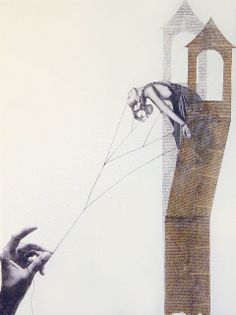 a man flying a kite next to a tall tower