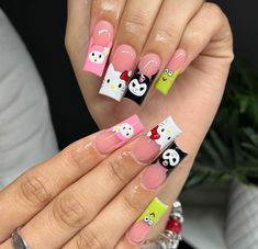 Hello Kitty Nails Art, Work Nails, Pretty Gel Nails, Unique Acrylic Nails, Long Square Acrylic Nails