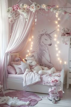 Bedroom Unicorn Room Ideas, Toddler Unicorn Room, Pink Unicorn Room, Unicorn Bedroom Ideas Kid Rooms, Unicorn Room Ideas, Fairy Bedroom Ideas For Kids, Toddler Princess Room, Unicorn Bedroom Ideas, Unicorn Girls Bedroom