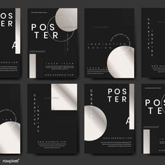 a set of brochures with different shapes and sizes on them, all in black and white