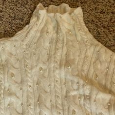 White Cable Knit Sweater With Different Sized Pearls. Gently Worn Lightweight Bust Is 25 Inches Laying Flat Bottom Hem Is 25 Inches Shoulder To Hem 23 Inches Elegant Classy Pristine Condition White Cable Knit Sweater, Cable Knit Sweater, White Sweaters, Cable Knit, Knit Sweater, Sweaters For Women, Cable, Size Medium, Women Shopping