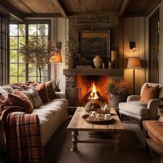 a living room filled with furniture and a fire place