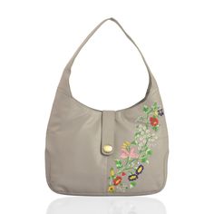 Embroidered Hobo Bag Everyday Floral Embroidered Hobo Shoulder Bag, Chic Embroidered Shoulder Bag For Everyday, Spring Embroidered Shoulder Bag For Shopping, Chic Everyday Embroidered Shoulder Bag, Everyday Floral Embroidery Shoulder Bag, Chic Embroidered Tote Shoulder Bag, Travel Shoulder Bag With Floral Embroidery, Chic Embroidered Shoulder Bag For Shopping, Floral Embroidery Travel Shoulder Bag