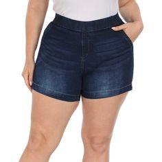 Meet your new comfortable summer shorts! HDE plus size jean shorts are incredibly comfortable and flattering at the same time! I If you need a pair of summer shorts for women plus size, HDE pull on jean shorts are a great choice. Our womens plus size blue jean shorts can be worn just about everywhere: brunch with the girls, hanging around the house, running errands and during outdoor summer activities like travelling, at the beach or by the pool. Our 5 inch inseam high waist denim shorts are fig Plus Size Jean Shorts, Jean Shorts High Waisted, Outdoor Summer Activities, Women's Plus Size Jeans, Dark Blue Denim Jeans, Slip Shorts, Womens Summer Shorts, Pull On Shorts, Shorts High Waisted