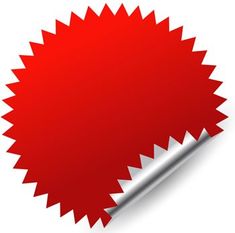 a red sticker with an arrow pointing to the right and left side, on a white background