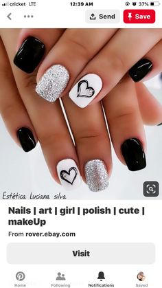 Black And White Nail, Short Square Nails, White Nail, Dipped Nails, Orange Nails, Fancy Nails, Short Acrylic Nails, Nail Arts, Valentine's Day Nails