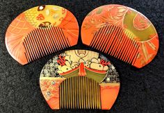 Vintage Japanese Kushi Comb set of 3 Kimono Kanzashi Hair Ornament Japan #743 | eBay Japanese Kanzashi, Black Hat X Dr Flug, Comb Set, Japanese Antiques, Vintage Japan, Black Hat, Hair Ornaments, Hair Comb, Vintage Japanese